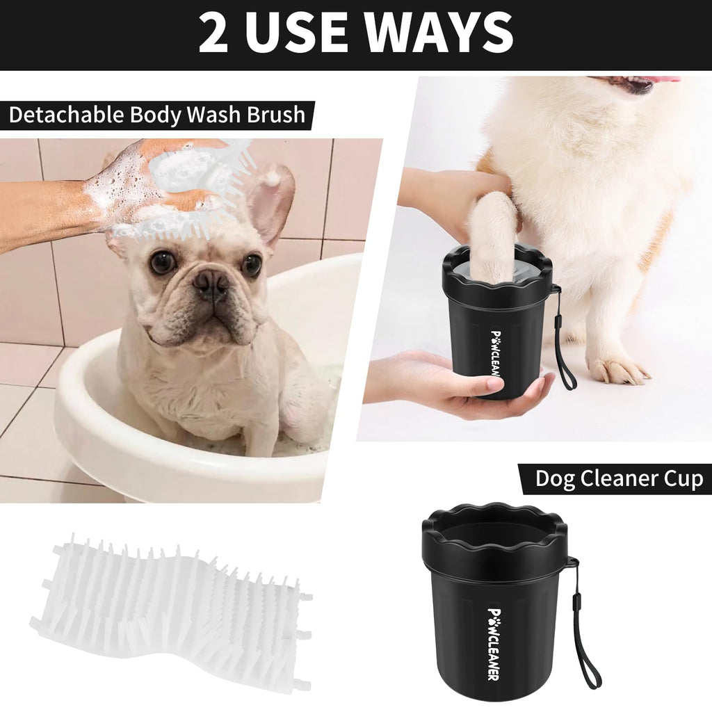 Professional 7 in 1 Dog Paw Cleaner for Dogs & Cats - Includes 1 Portable Paw Washer, 1 Bath Brush, 2 Dog Toothbrushes and 3 Absorbent Towels Note: Fits Paws up to 2 Inches Wide (Small, Black)
