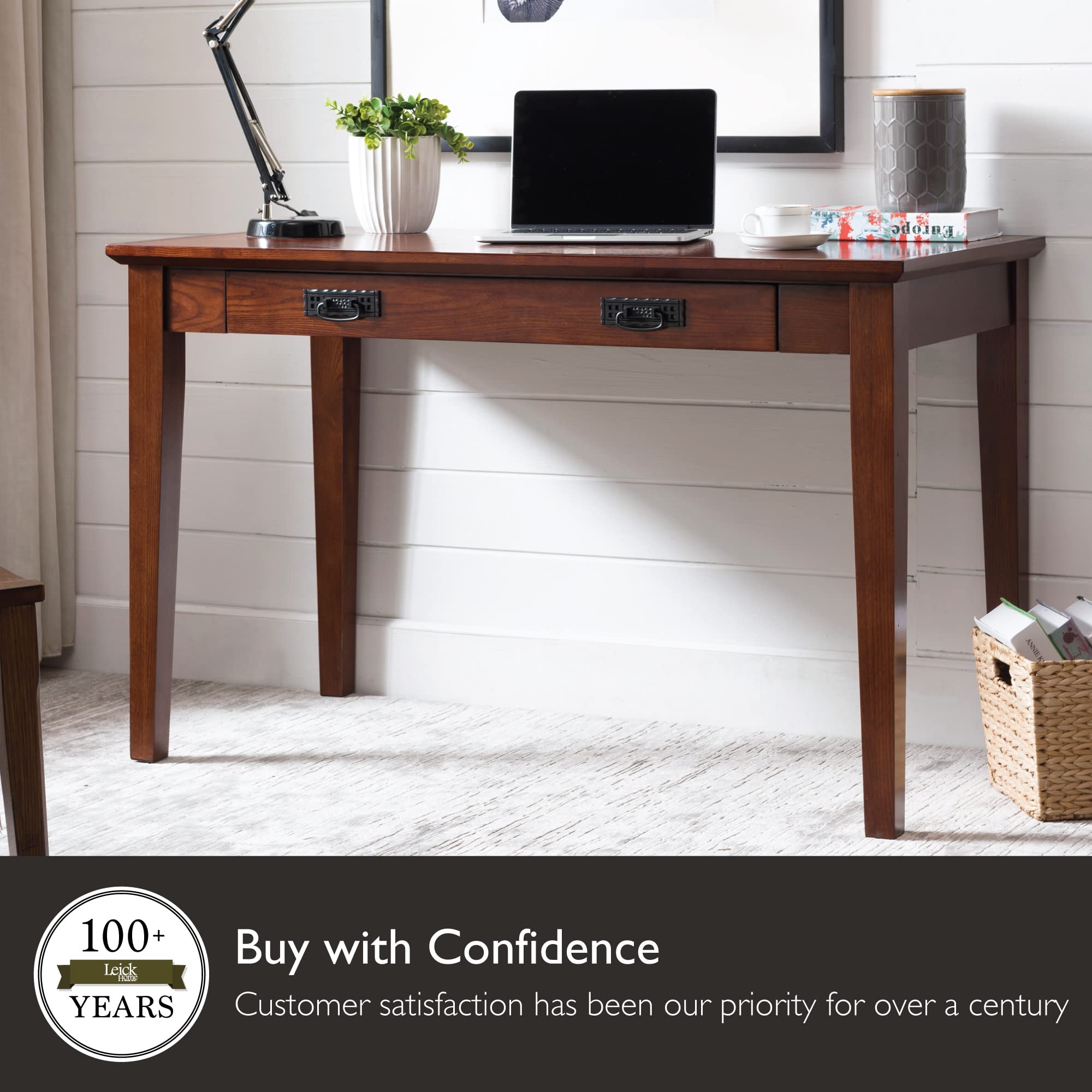 Leick Home Cottage White Turned leg Laptop Desk with Center Drawer, White
