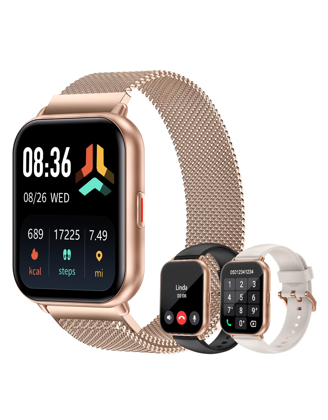 Smart Watches for Women Men (Answer/Make Calls, 3 Bands), 1.85" Fitness Tracker Watch for iPhone/Android Phones with Heart Rate Monitor Sleep/Steps Tracker 100+ Sports Pedometer Waterproof (Black)