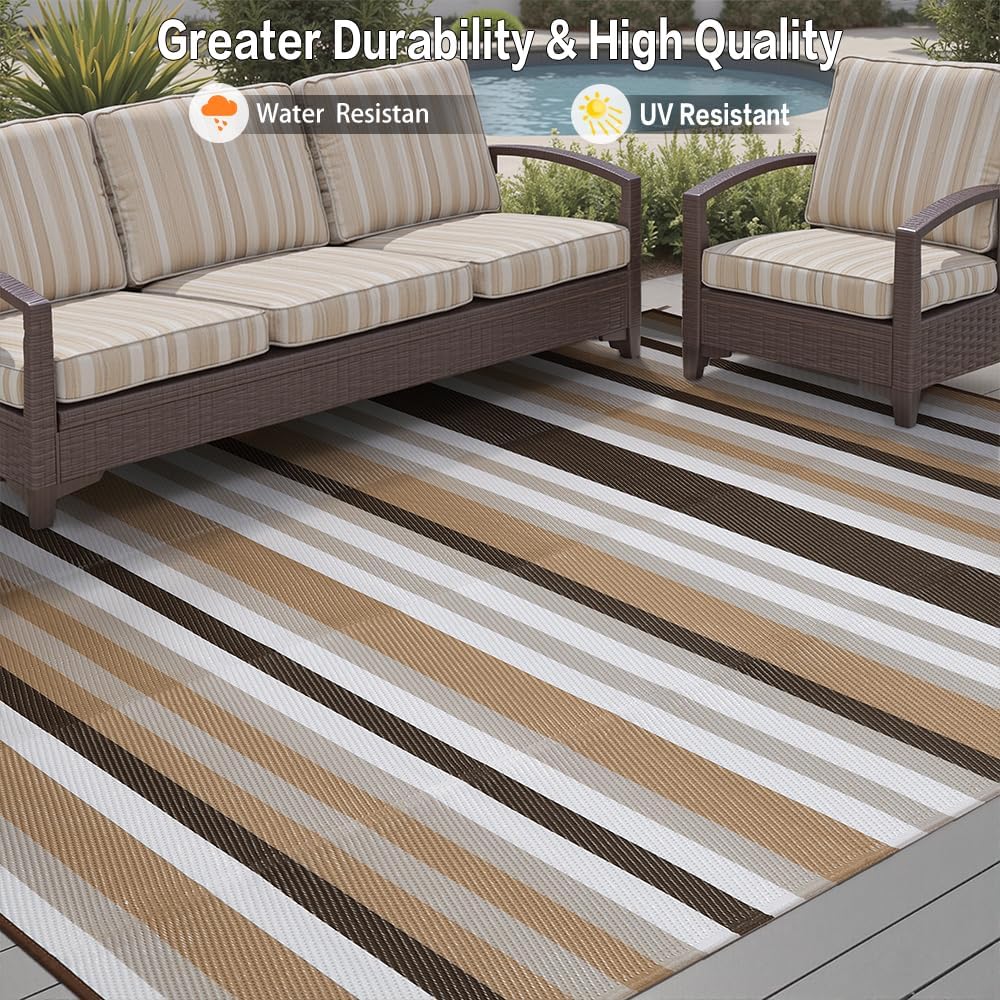 HUGEAR Outdoor Patio Rug 3'x5' Waterproof Outside Area Rugs Blue Reversible Plastic Straw Carpet for RV Deck Camping Entryance Porch Picnic Balcony Beach