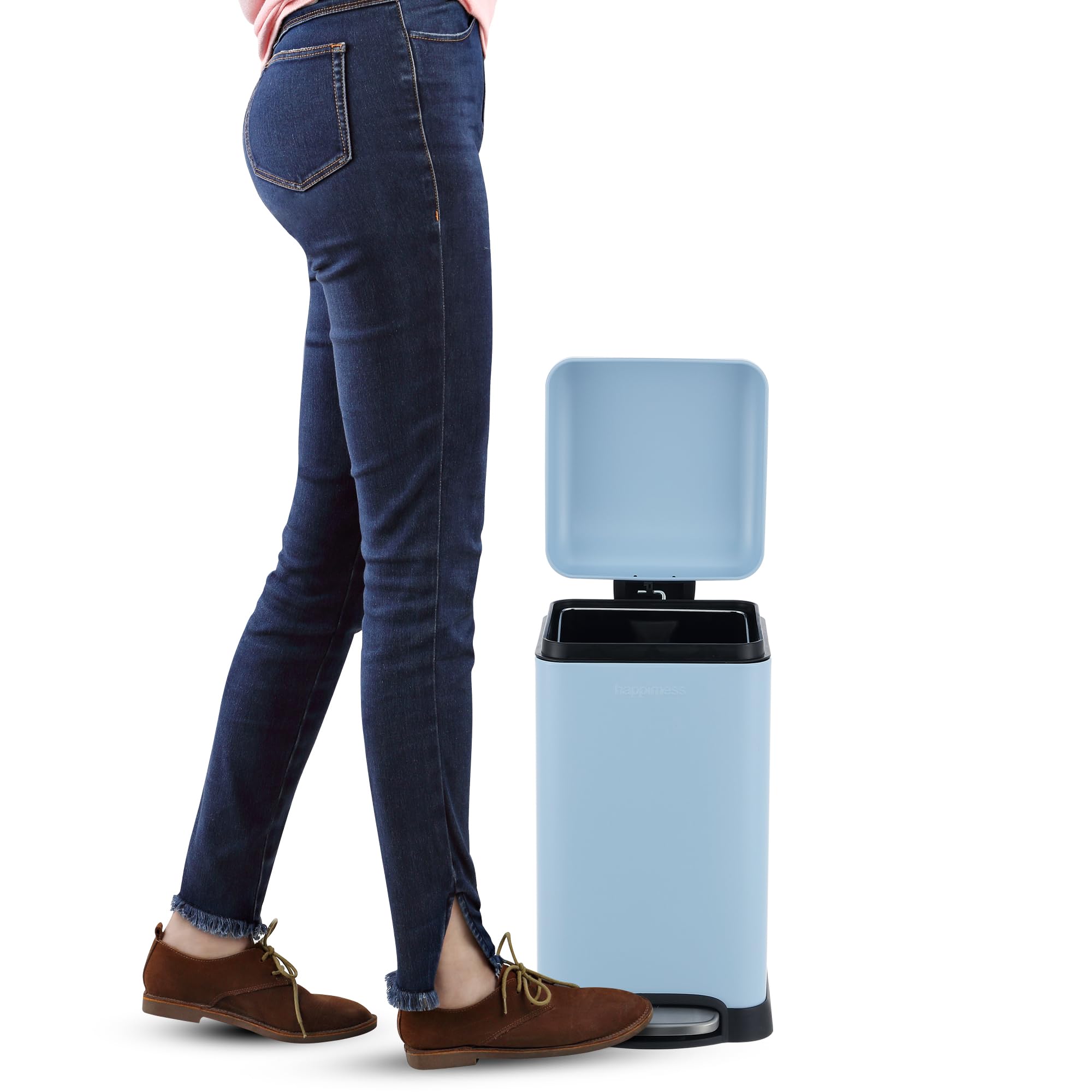 happimess HPM1012B Betty Retro Mini 3.2-Gallon Step-Open Trash Can with Soft-Close Lid, Modern, Minimalistic, Fingerprint Proof for Home, Kitchen, Laundry Room, Office, Bedroom, Bathroom, Black