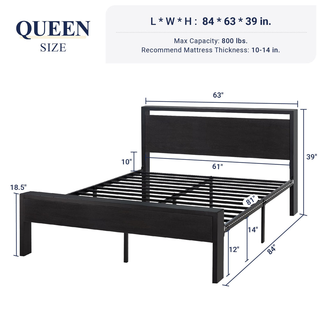 Allewie Twin Size Platform Bed Frame with Wooden Headboard and Footboard, Heavy Duty Metal Slats Support, No Box Spring Needed, Under-Bed Storage, Noise Free, Easy Assembly, Black Oak