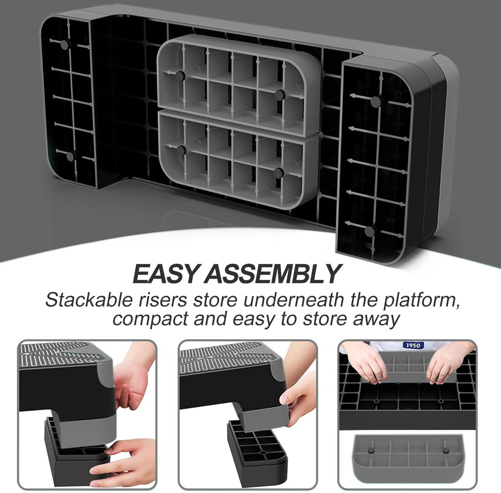 Aerobic Exercise Step, Adjustable Aerobic Stepper for Exercise, Workout Step Platform, Step Up Box, 26.5" Step Deck with 4” 6” 8” Adjustable Height Risers, Women Home Gym Fitness