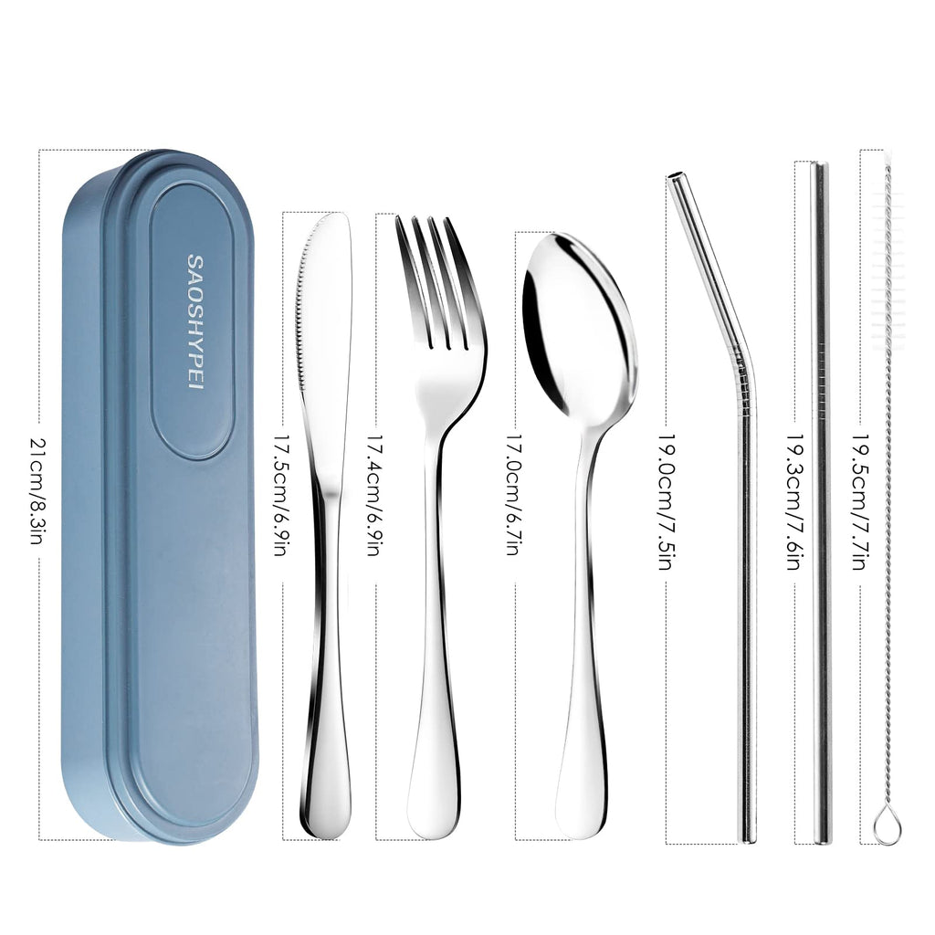 SAOSHYPEI 4-Piece Portable Utensils Set with Travel Case, Reusable Food-Grade Stainless Steel Silverware (Knife, Fork, Spoon), Dishwasher Safe Flatware for Camping, Work Lunch & Picnic, Black