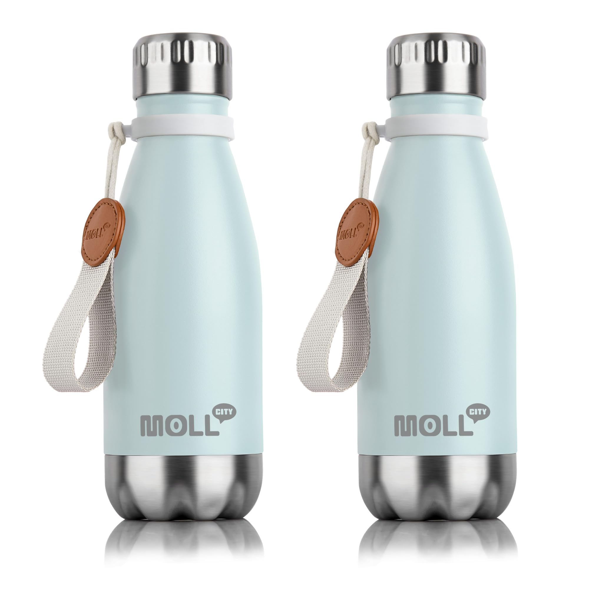 9 oz Water Bottle for Kids-Small Stainless Steel Water Bottle for School Vacuum Insulated Metal Leak Proof Cola Shape Water Flask for Boys Girls(Baby Blue)