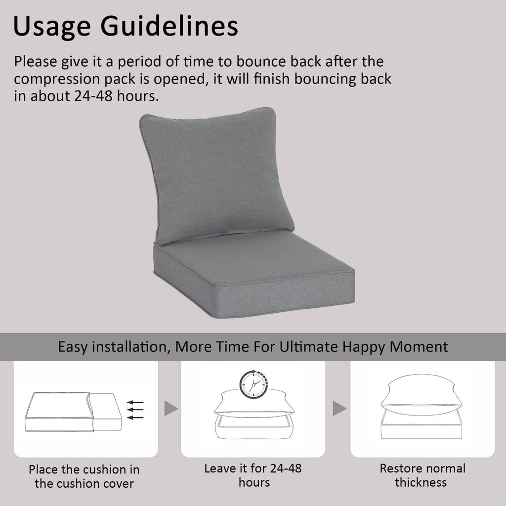 COZYVIDA 5.1" Thick Outdoor Patio Cushions Set of 2, 22"x24"x5.1" Seat, C0 Water-Resistant Breathable Fabric, UV-Resistant 1000+ Hrs, 35D Foam with Recycled Fiber Fill,Beige