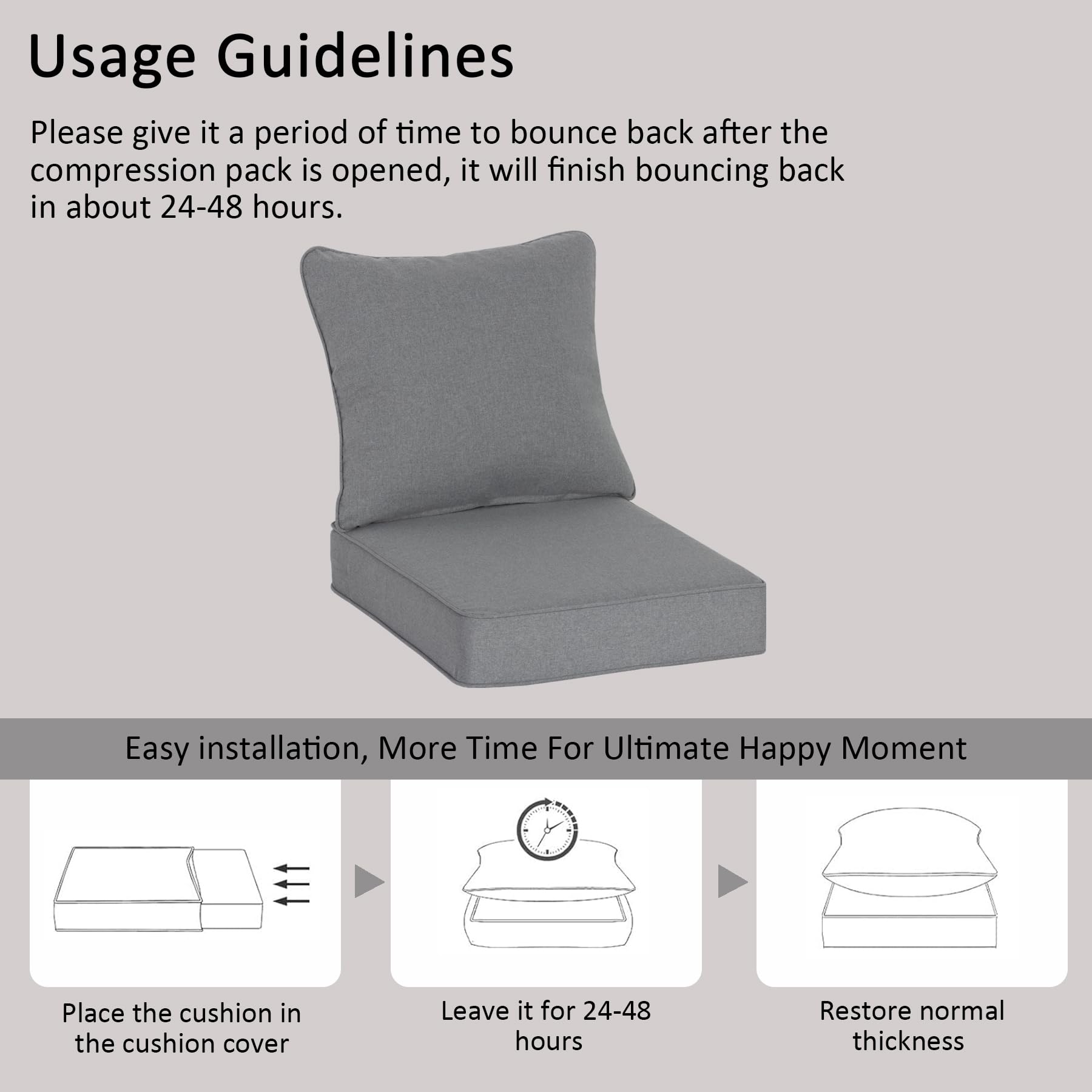 COZYVIDA 5.1" Thick Outdoor Patio Cushions Set of 2, 22"x24"x5.1" Seat, C0 Water-Resistant Breathable Fabric, UV-Resistant 1000+ Hrs, 35D Foam with Recycled Fiber Fill,Beige