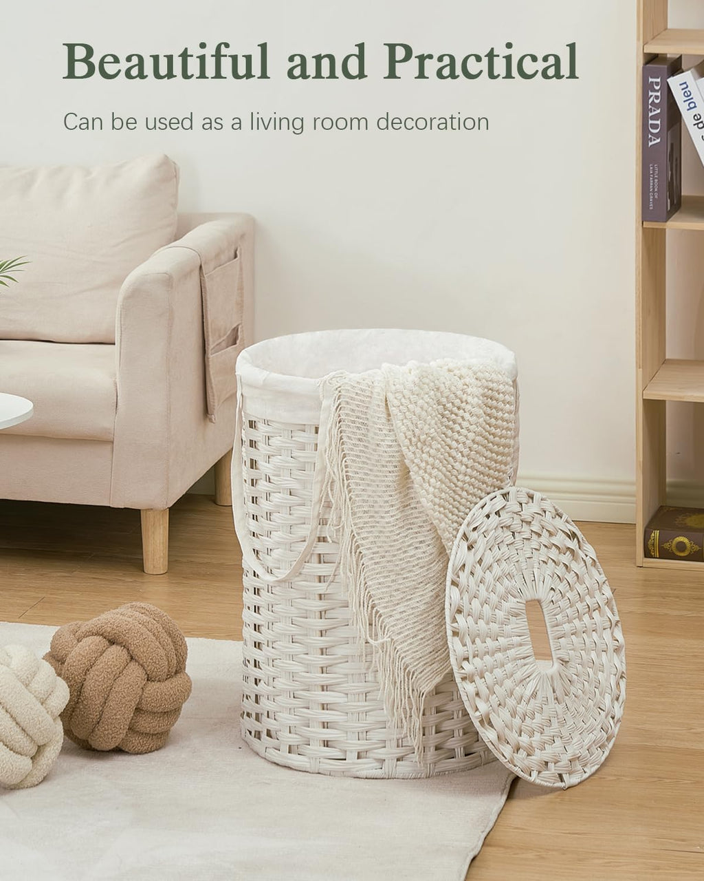 SETVSON Laundry Hamper with Lid Laundry Basket with Lid 19.0 Gal (72 L) Round Wicker Laundry Basket Handwoven Rattan Basket with Lid Removable Bag 2 Mesh Bags Handles for Living Room Bathroom Black