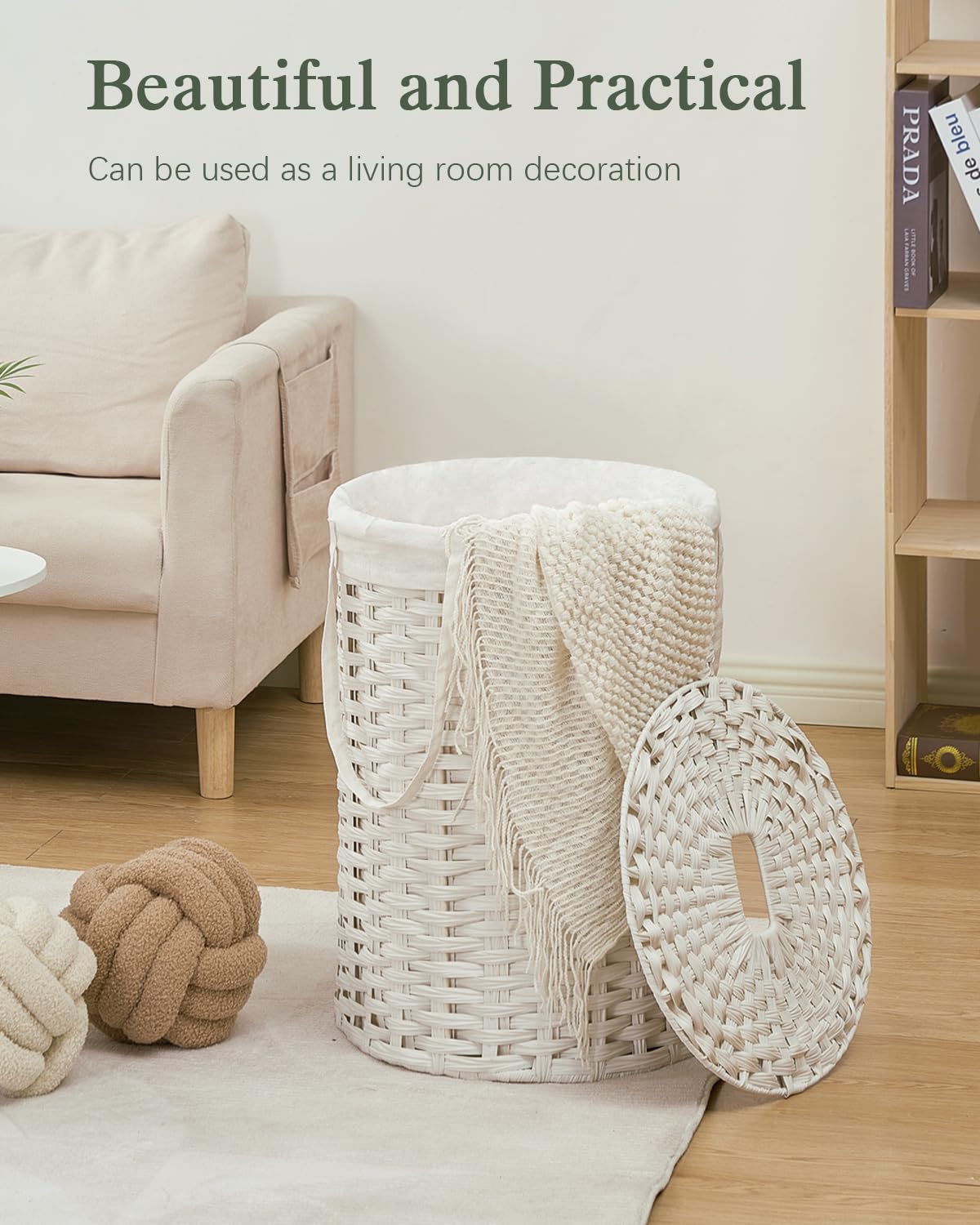SETVSON Laundry Hamper with Lid Laundry Basket with Lid 19.0 Gal (72 L) Round Wicker Laundry Basket Handwoven Rattan Basket with Lid Removable Bag 2 Mesh Bags Handles for Living Room Bathroom Black