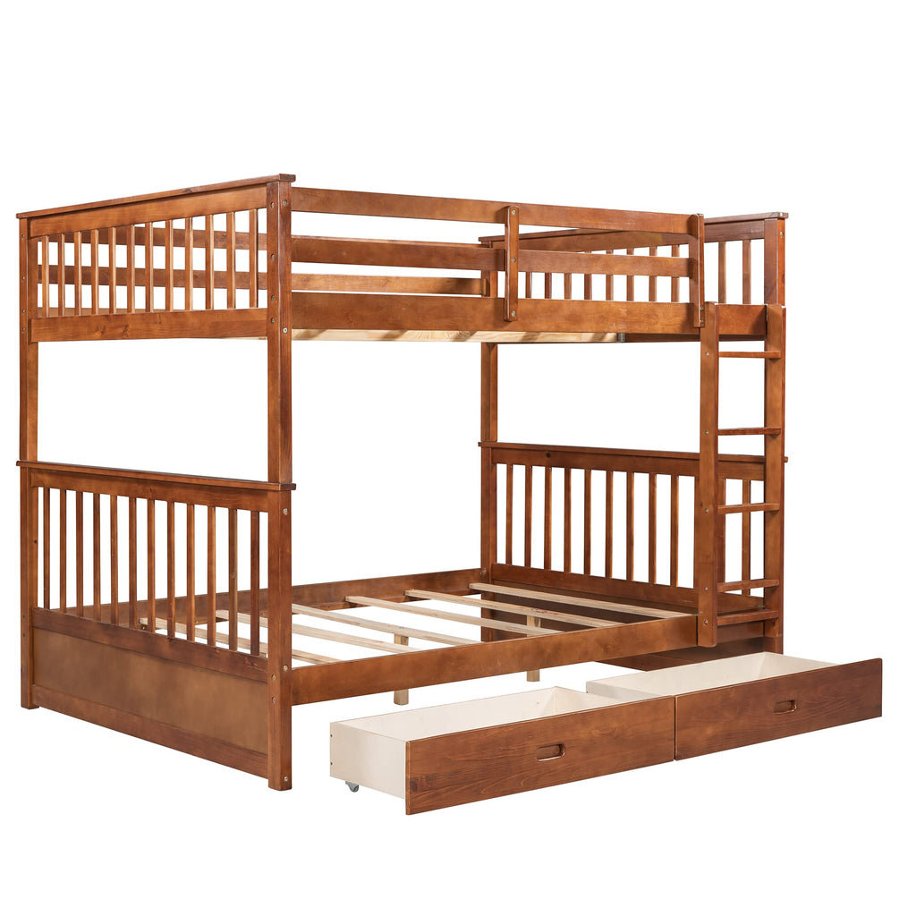 Merax Wood Bunk Bed with Two Drawers,Convertible Wood Bunk Bed with Ladders and Two Storage Drawers,Solid Wood Detachable Bed Frame with Ladders, Twin Over Full Size, Espresso