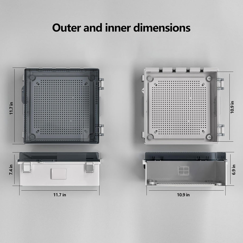 ABS Electrical Junction Box, Ventilated Design, Cable Grommets, IP65 Waterproof Enclosure, Indoor/Outdoor Use with Mounting Panel. (Clear Cover, 8.7"x6.7"x4.3")