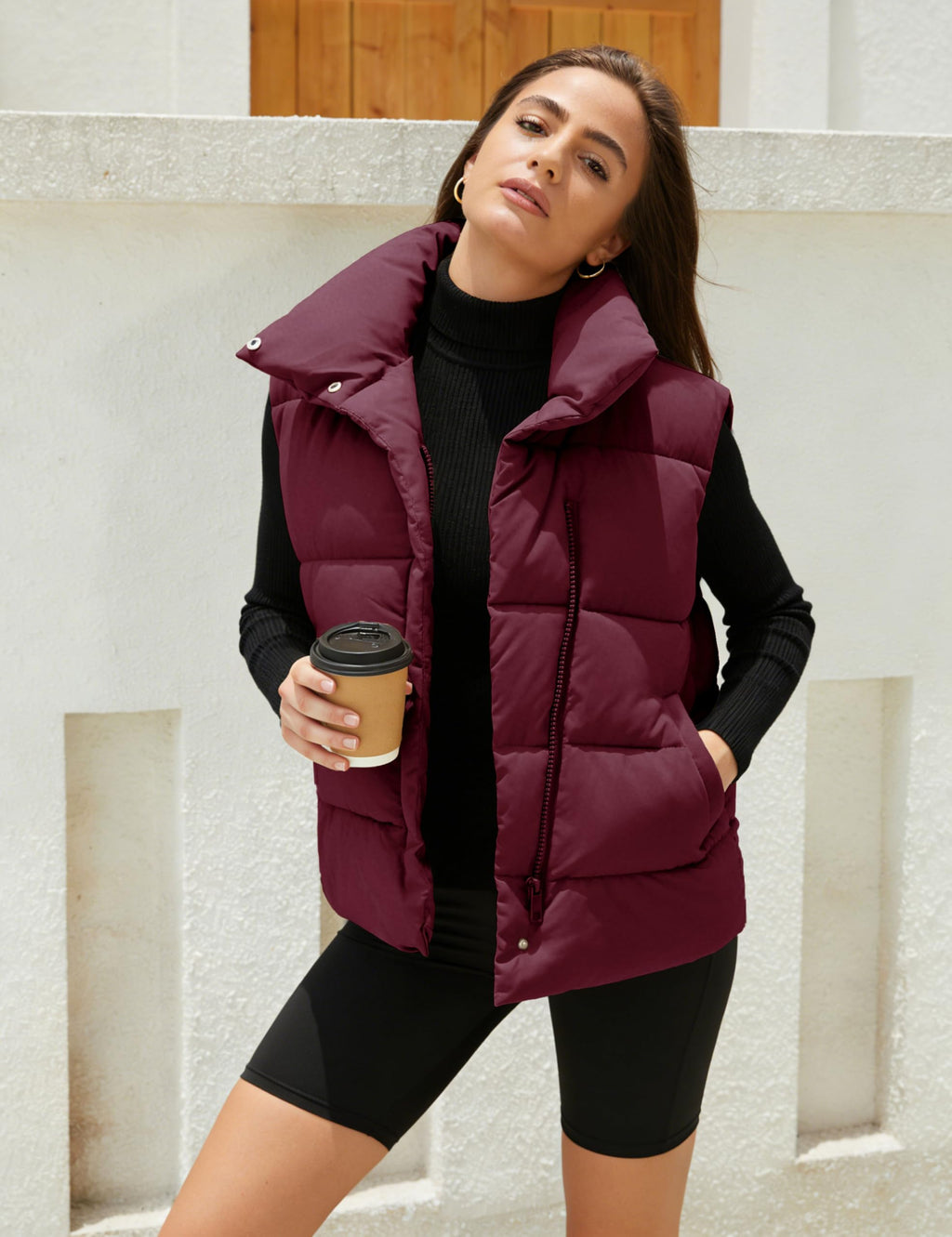 Himosyber Womens Puffer Vest Sleeveless Casual Loose Winter Warm Lightweight Stand Collar Down Jacket Coats