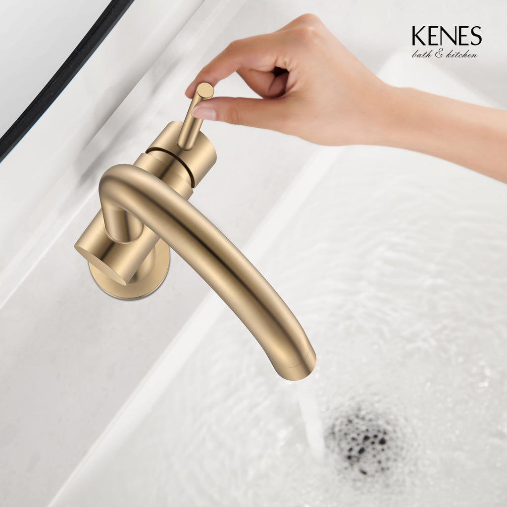 KENES Black and Gold Single Handle Bathroom Sink Faucet, Modern Prep Wet Bar Sink Faucet with Drain Assembly & Deck Plate, Vanity Faucets for Farmhouse RV Camper Utility, KE-9005B-BG