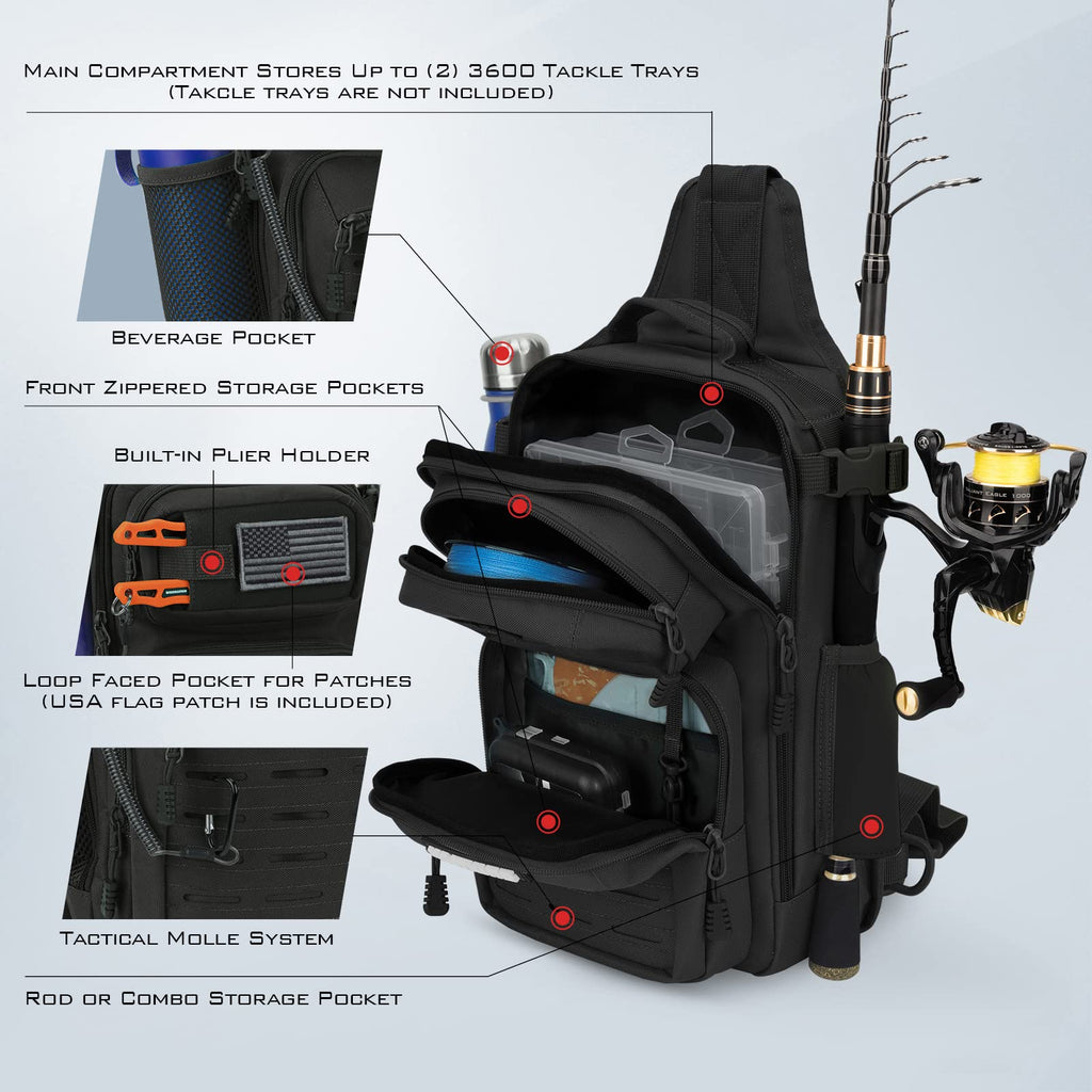 KastKing BlowBak Tactical Sling Tackle Bag-Lightweight Fishing Backpack Storge Fishing Gear and Equipment,Gift for Men