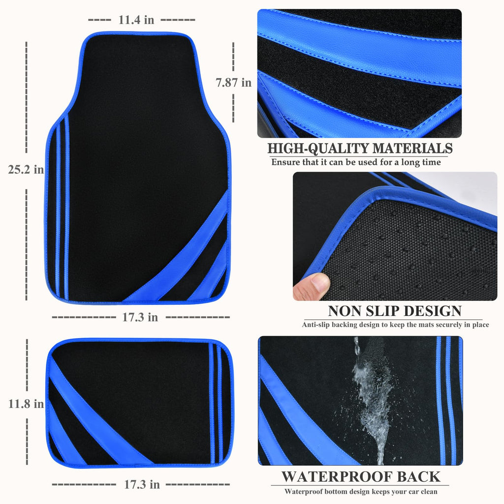 CAR PASS Car Seat Covers Full Set for Women Girls with Waterproof Car Floor Mats,Anti-Slip Leather Steering Wheel Cover,Universal Fit for SUVs,Vans,Trucks,Sedans,Cars (Combo Set,Black & Pink)