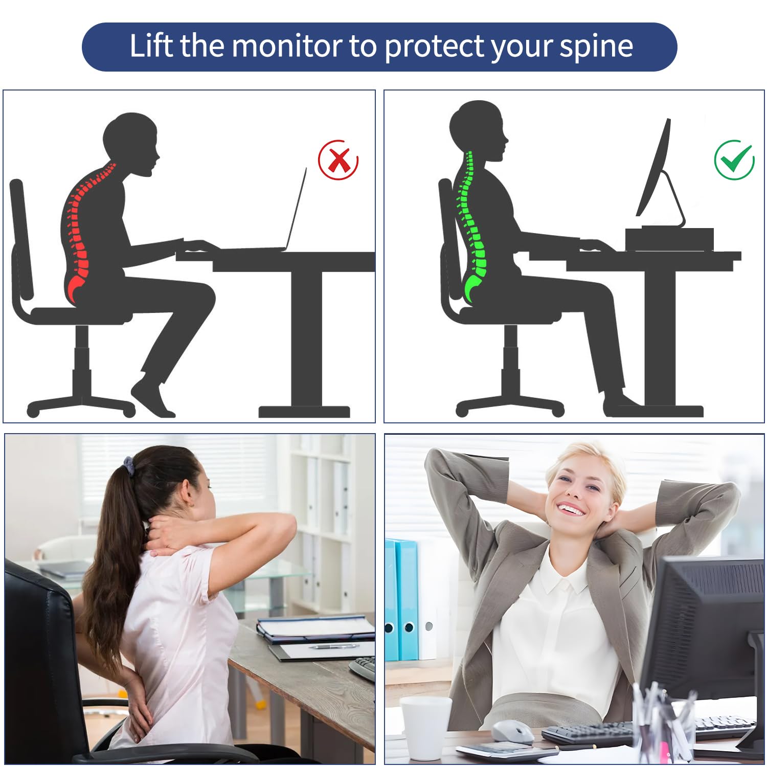 AUPSEN 2 Tier Computer Monitor Stands with Drawer and 2 Pencil Holder, Metal Monitor Stand Monitor riser, Computer Desk Organizer and Accessories for Laptop, Computer, Printer, Office Supplies(Black)