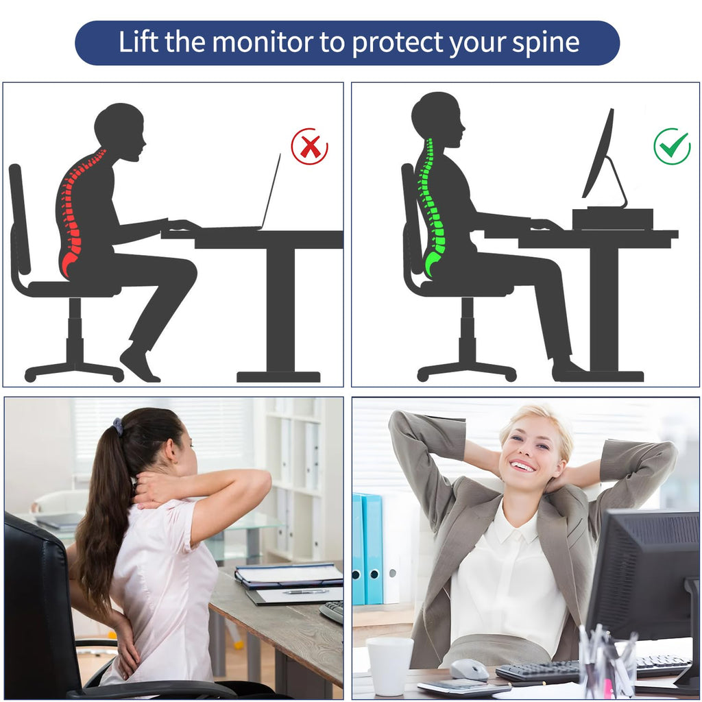 AUPSEN 2 Tier Computer Monitor Stands with Drawer and 2 Pencil Holder, Metal Monitor Stand Monitor riser, Computer Desk Organizer and Accessories for Laptop, Computer, Printer, Office Supplies(Black)
