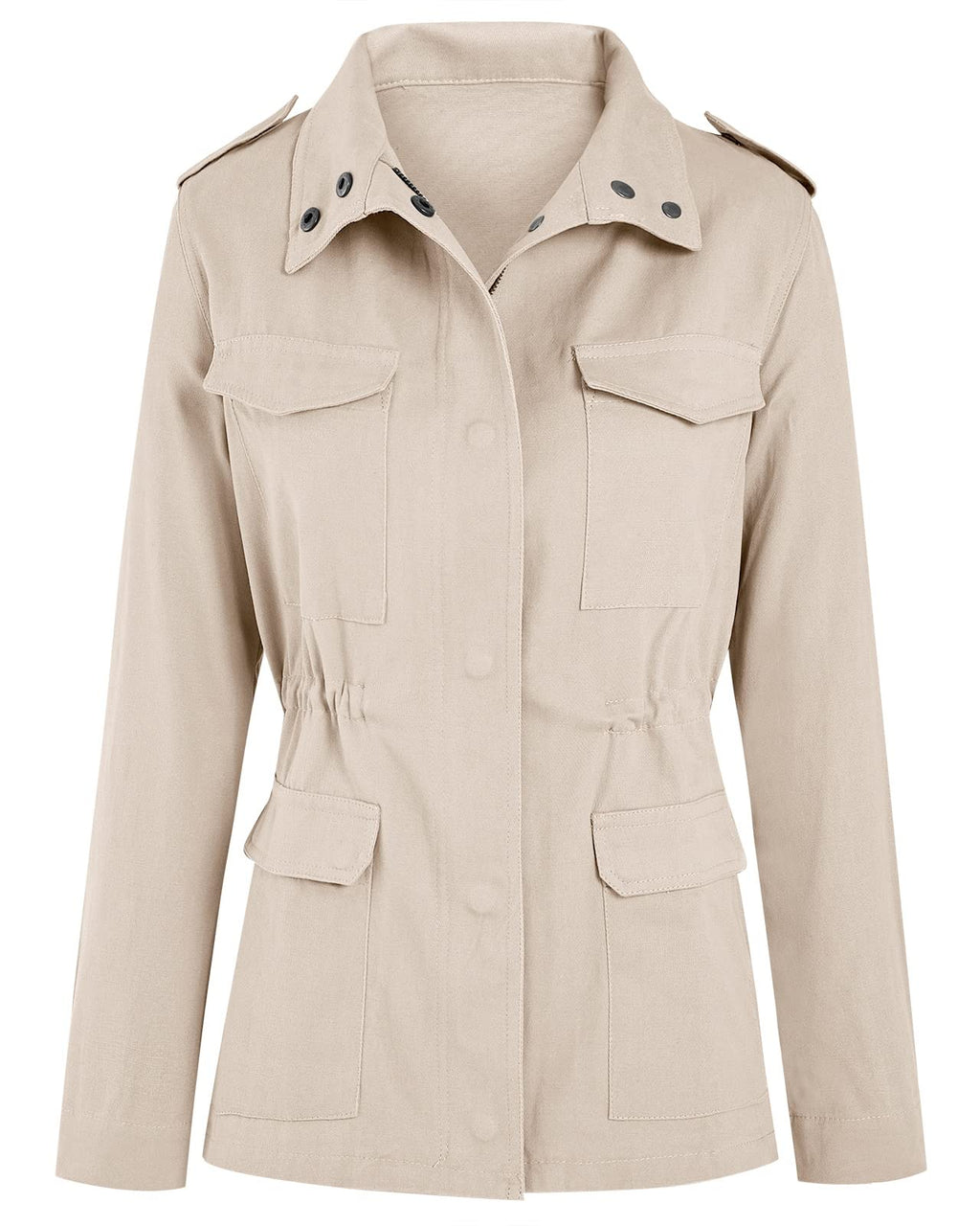 Soulomelody Women Military Anorak Jackets Zip Up Snap Buttons Parka Safari Utility Coats Outwear with Pocket