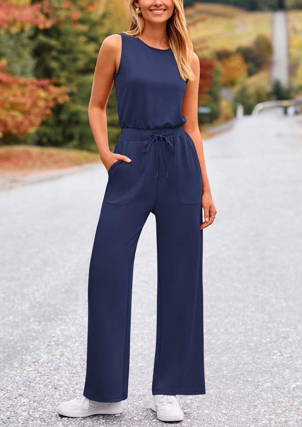 PRETTYGARDEN Jumpsuits for Women Casual 2026 Summer Sleeveless Wide Leg Pants Rompers One Piece Beach Vacation Spring Outfits