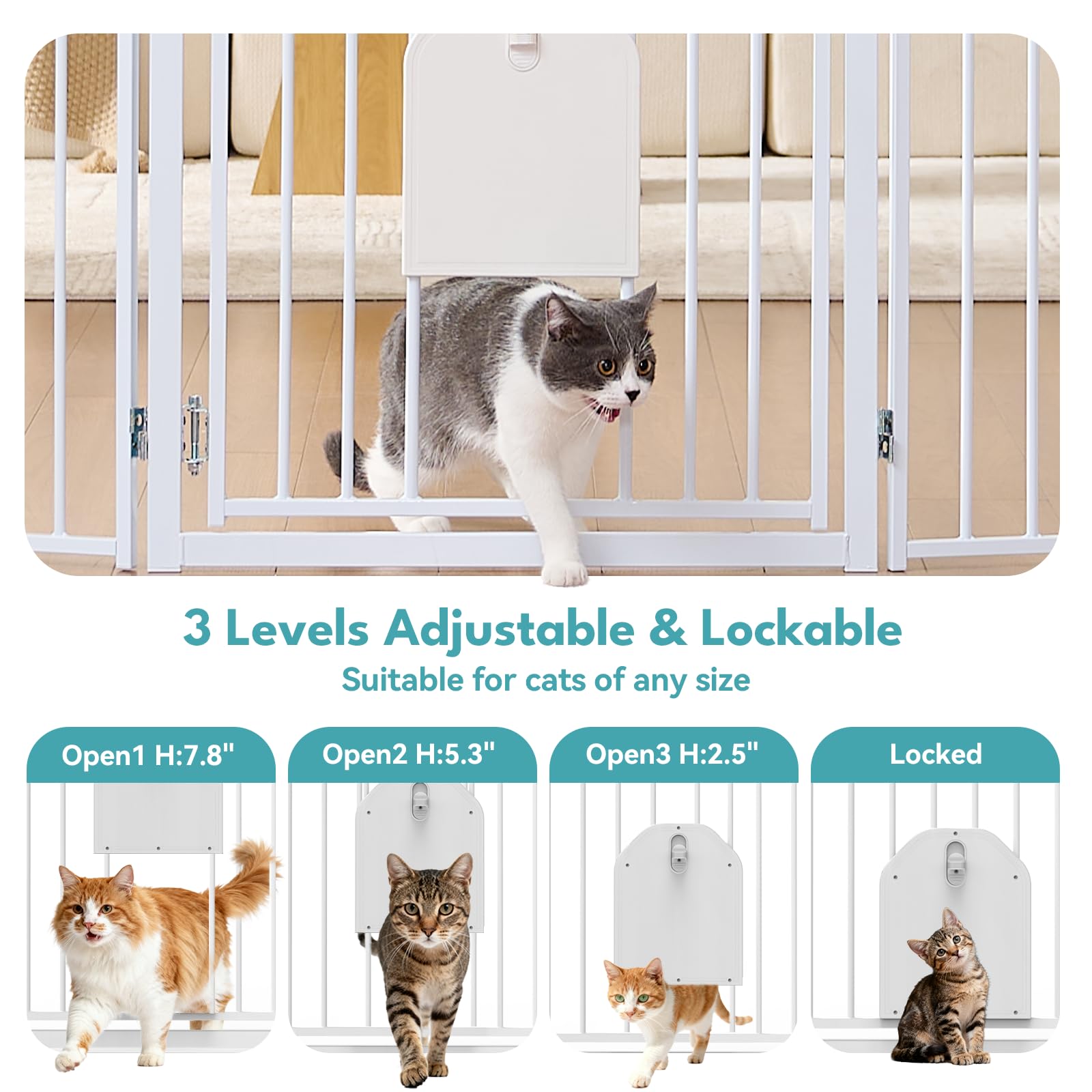 No Pawblems Free Standing Dog Gate, 30" Tall Foldable Dog Fence for Indoor, Up to 52 Inch Extra Wide Puppy Gate Extension for Stairs, Hallways, Doorways, Deck, Yard (White, 2 Panels)