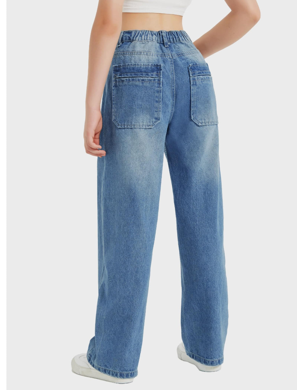 EXARUS Girls Jeans Baggy Wide Leg Cute Teen Tween Long Denim Pants Clothes Tall Junior Elastic Band Pockets