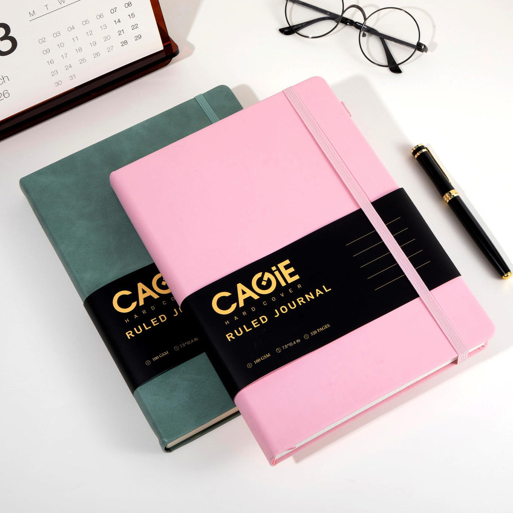 CAGIE Bullet Dotted Journal Notebook 320 Pages 100 GSM Paper Hardcover A5 Dot Grid Notebook Leather Journals for Writing Women Men Work Journaling, Black