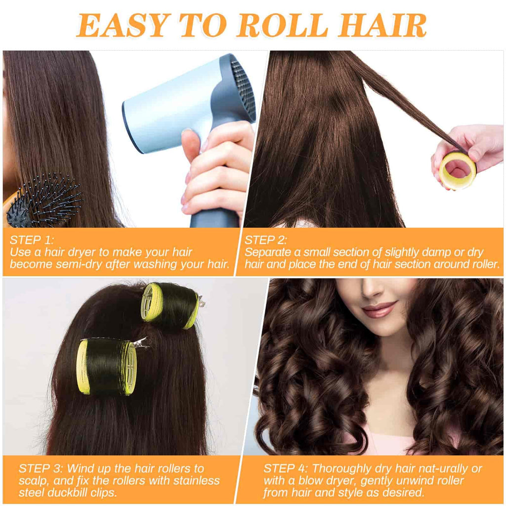 Self Grip Hair Rollers and Curlers Set - 24 Pieces with 3 Sizes (4 Jumbo, 4 Large, 4 Medium) and 12 Clips for Long, Short, Thick, Fine Hair Styling