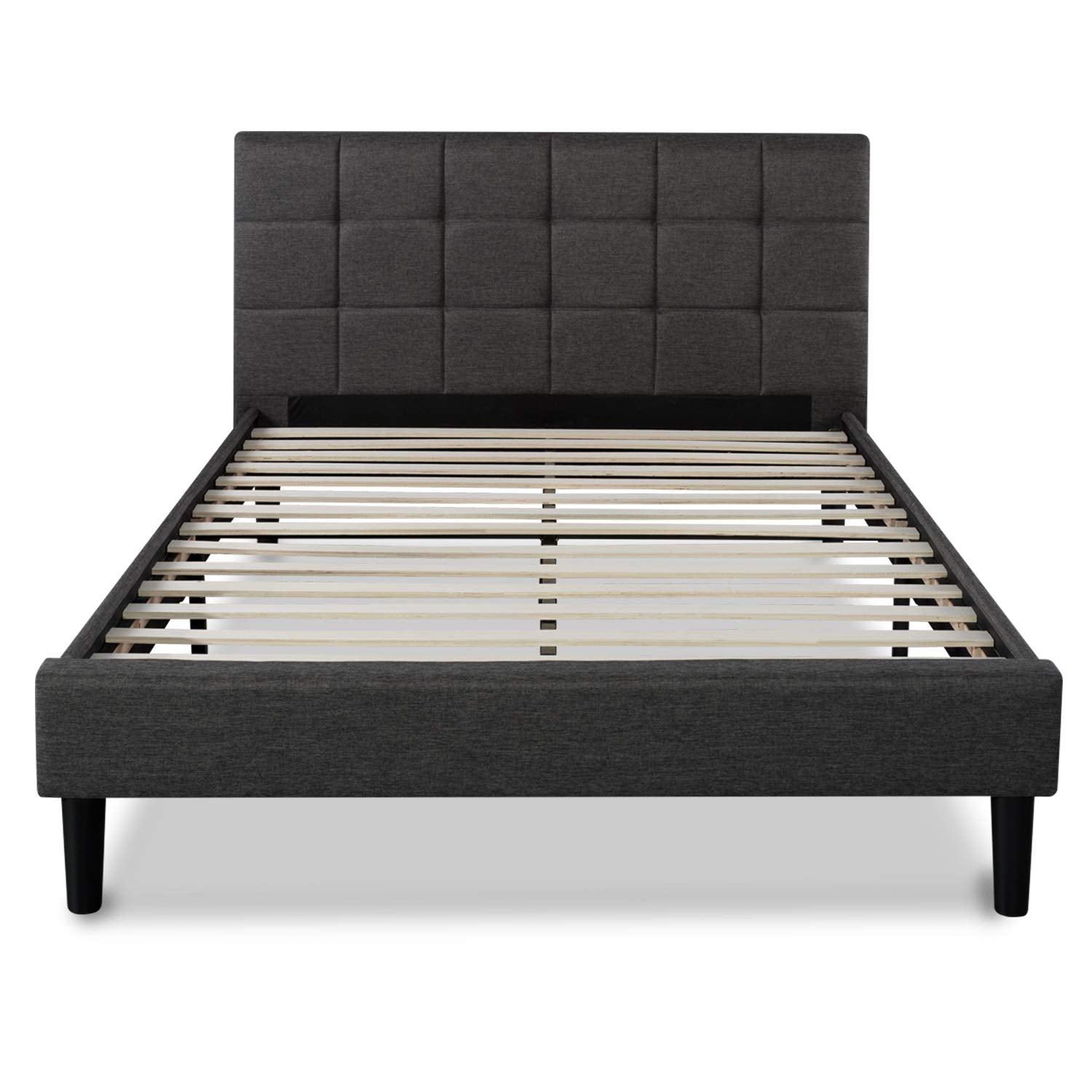 ZINUS Lottie Upholstered Platform Bed Frame with Short Headboard, Mattress Foundation, Wood Slat Support, No Box Spring Needed, Easy Assembly, Beige, Full