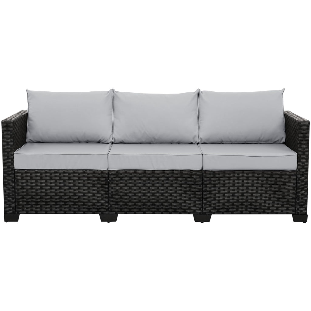 Rattaner Outdoor Furniture Outdoor Couch Patio Furniture 3-seat Sofa Deep Seat High Backrest with Waterproof Cover and Anti-Slip Cushions, Light Grey