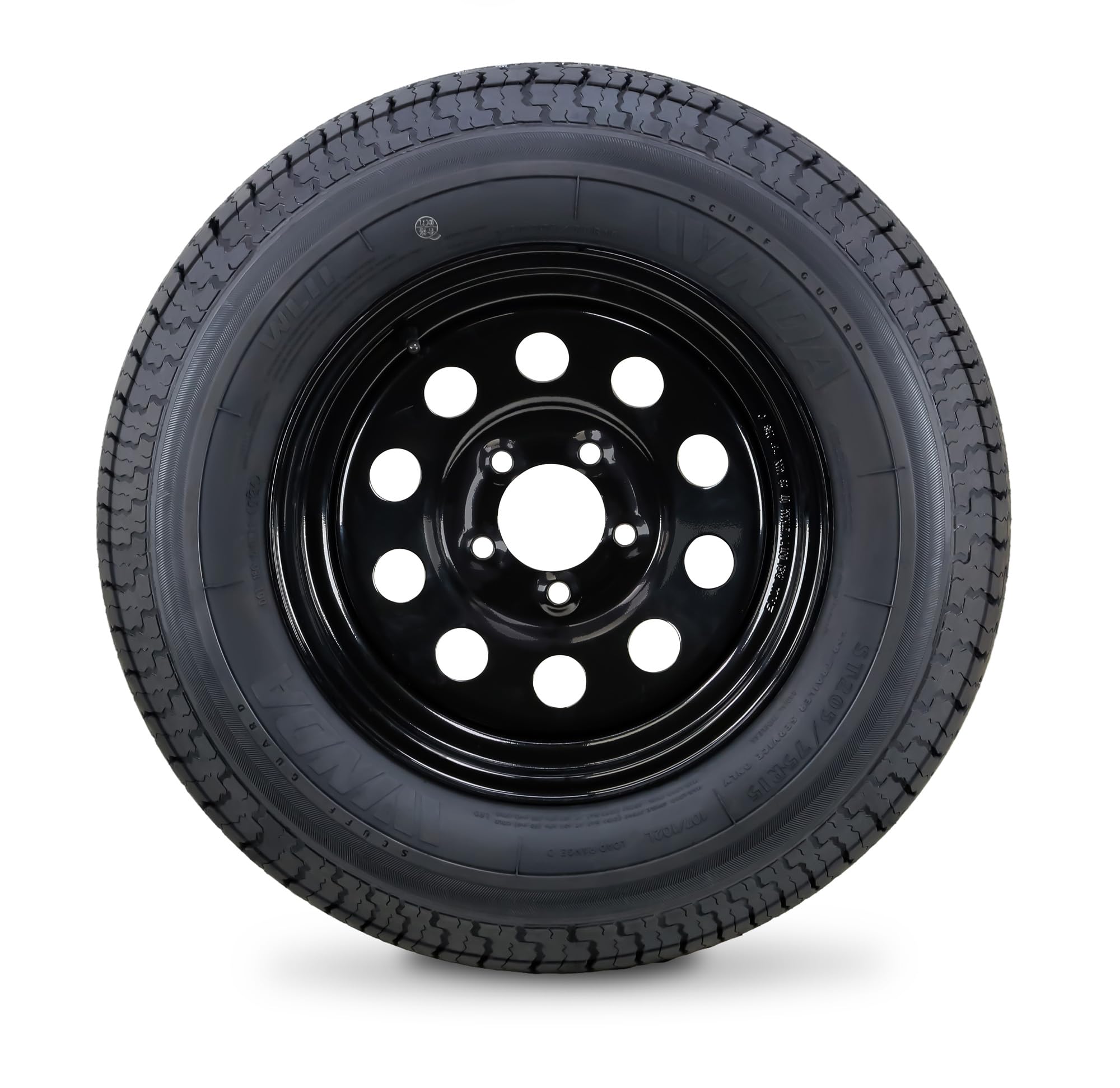 WINDA Trailer Tire Wheel Assembly ST205/75R14 8-Ply D 105L 5 Lug on 4.5" PCD Black Mod Rim