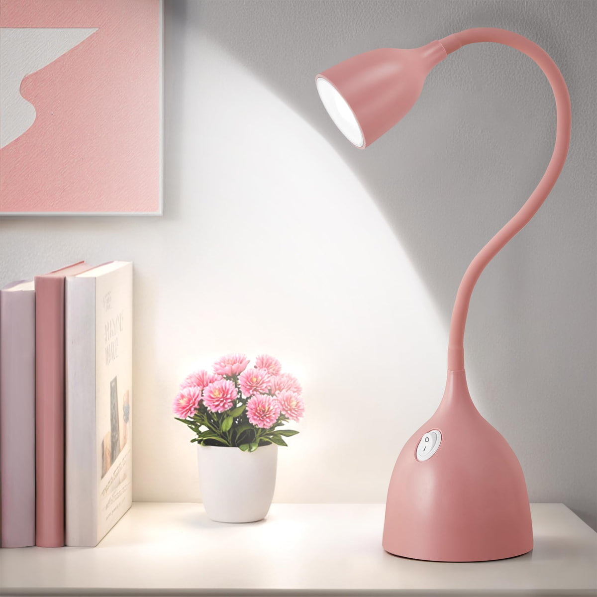 EJIAXIN Gooseneck Desk Lamp 360° LED Flexible Reading Light Small Desk Lamps for Small Spaces Home Office Bedroom College Dorm Desk Bookshelf Nightstand Table Lamp (Purple)
