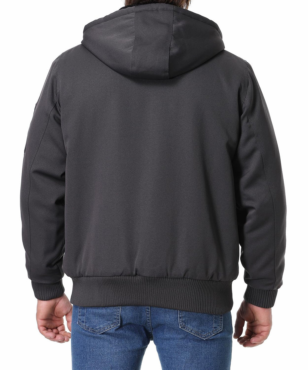 TUAOVA Men's Fit Relaxed Work Coat Fleece Lined Waterproof Workwear Winter Hooded Jacket with Multiple Pockets