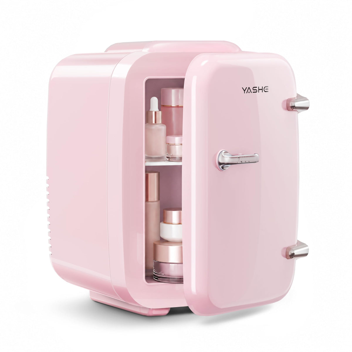 YASHE Mini Fridge, 4 Liter/6 Can Mini Makeup Fridge, 110V AC/ 12V DC Portable Thermoelectric Cooler&Warmer for Skincare, Drink, Cosmetic, Medicine, Small fridge for Bedroom, Office, Dorm, Car, Black