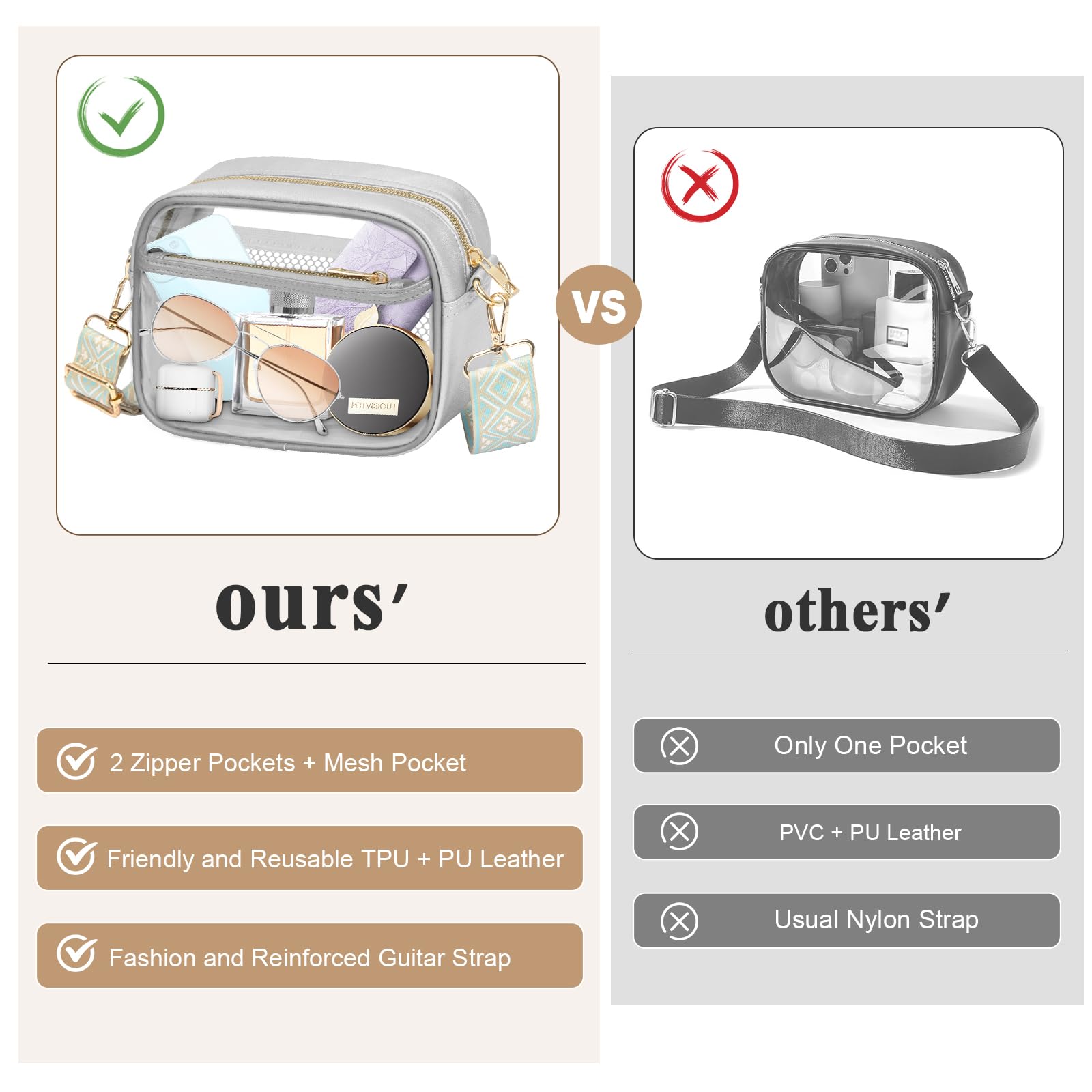 KETIEE Clear Crossbody Bag, Stadium Approved Clear Purse Bag for Concerts Sports Events Festivals