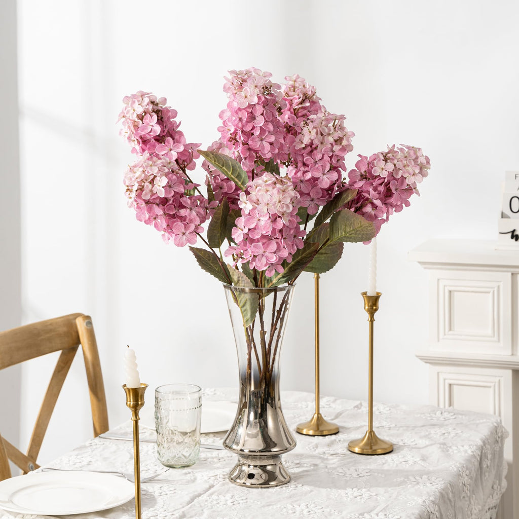 Ttranewsoo Hydrangea Artificial Flowers,Fall Hydrangeas Artificial Flowers,Blue Fake Fall Dried Hydrangea Flowers Decoration,Faux Silk Flower with Stems Winter Decor(Blue 24" 8pcs) Without Vase
