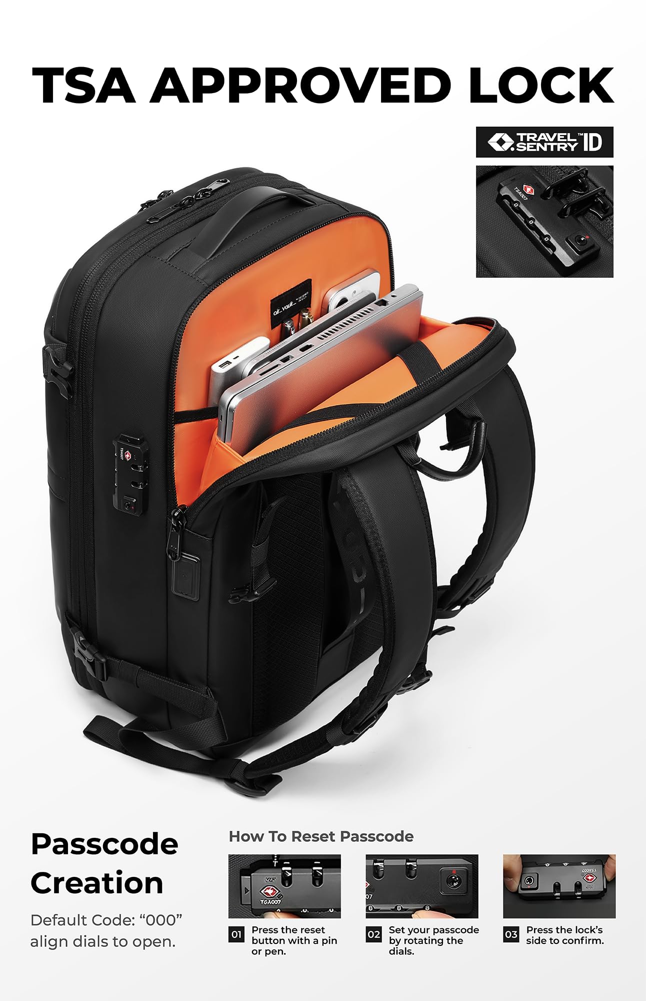 AirVault Vacuum Seal Travel Backpack 60L with Expandable HyperSeal Air Compression Vacuum System Water Resistant TSA Lock (Vacuum Pump Included, Black, 60L)