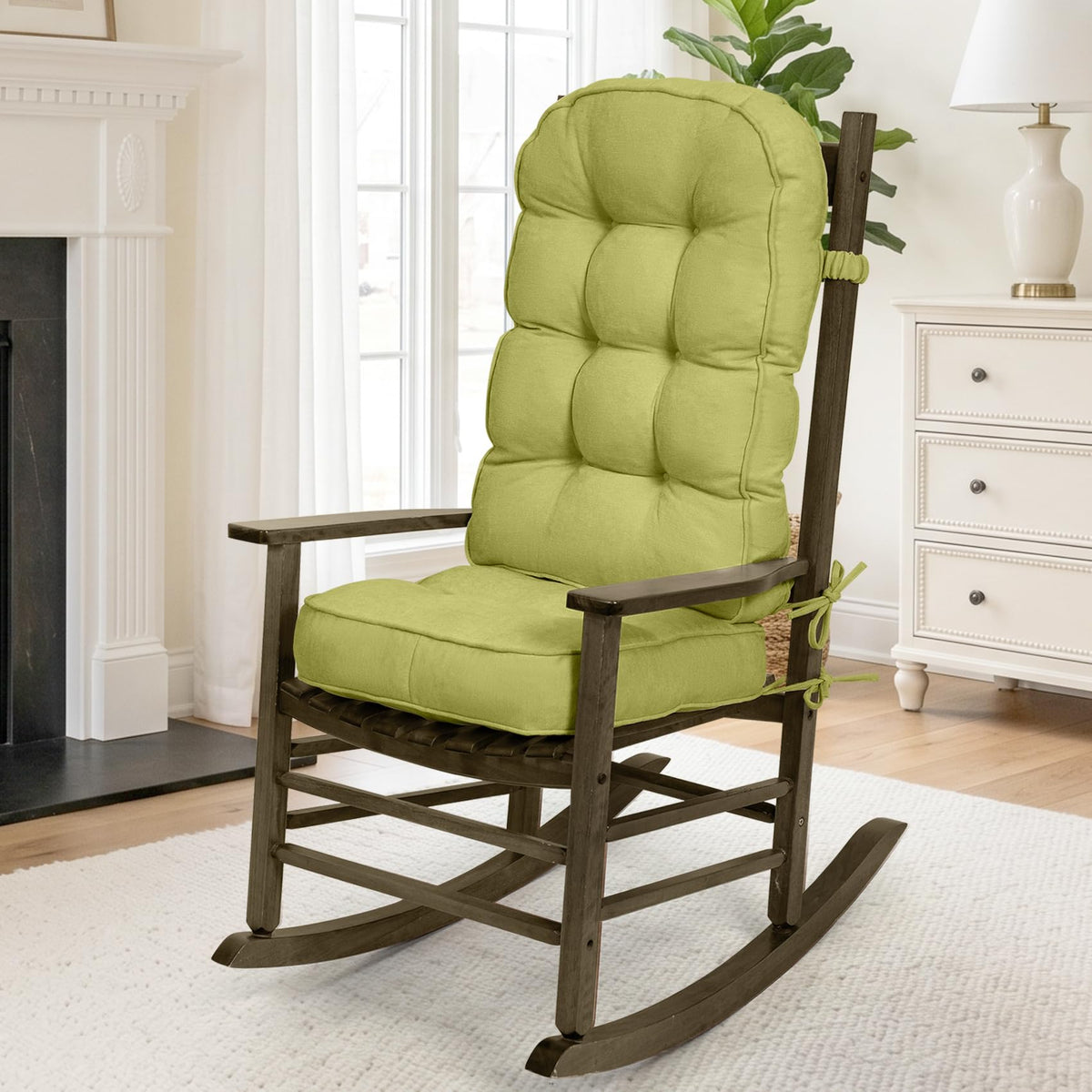 mudilun Rocking Chair Cushion - Non-Slip Tufted 4-Inch Thickened Rocking Chair Cushions with Ties Indoor/Outdoor Wooden Rocking Chair Pad for Living Rooms, Bedrooms, and Balconies