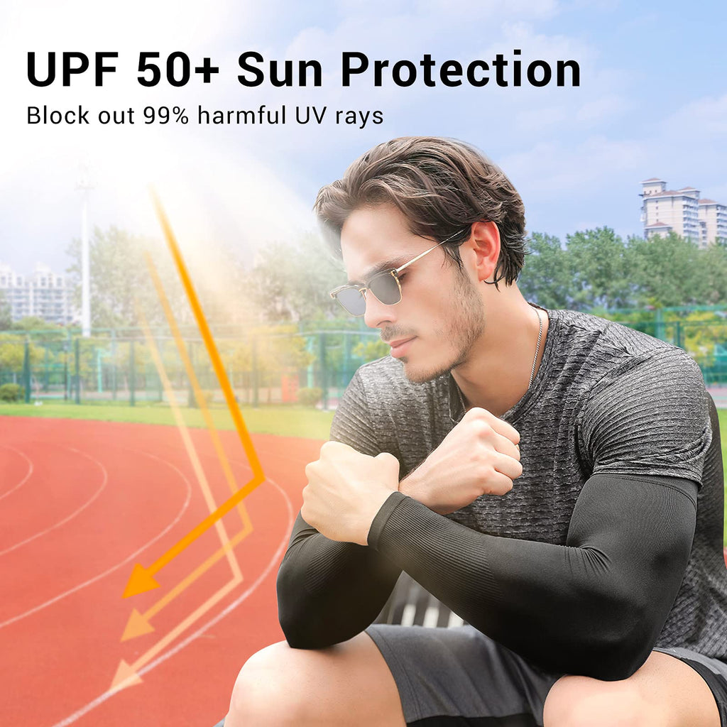 2 Pairs UV Protection Cooling Arm Sleeves Compression Sun Sleeves for Men Women Youth, Tattoo Cover Up, UPF 50