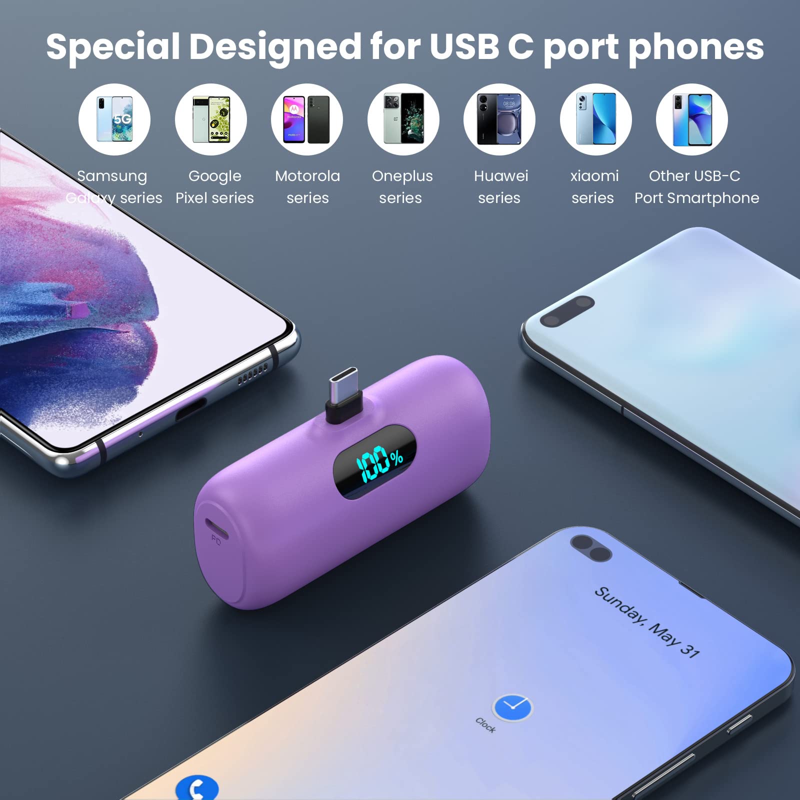 [2-Pack]Portable Charger for iPhone 17/16/15,Mini Power Bank 5000mAh PD USB C Portable Phone Charger,Travel Essential Battery Pack for iPhone 17/17 Air/16/16 pro/15/15 pro Max/Android/Samsung/Moto/LG