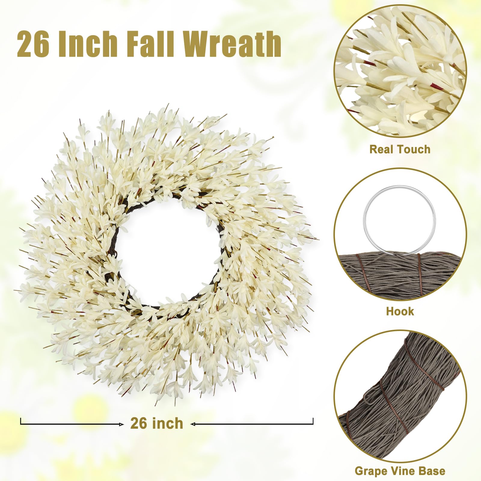 26 Inch Realistic Fall Wreaths for Front Door Outside Autumn Wreath Outdoor Indoors Fall Decorations for Home Thanksgiving Halloween Holiday Decorations Clearance for Wall Porch Door (Fall Color)