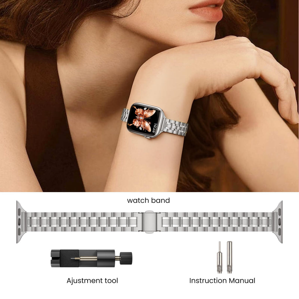 STIROLL Thin Replacement Band Compatible for Apple Watch 38mm 40mm 41mm 42mm(Series 11 10), Stainless Steel Metal Wristband Women Men for iWatch Ultra SE Series 9 8 7 6 5 4 3 2 1, Black