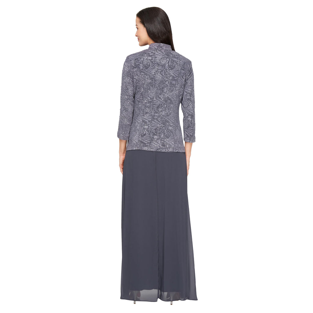 Alex Evenings Womens Long Dress with Mandarin Neckline Jacket