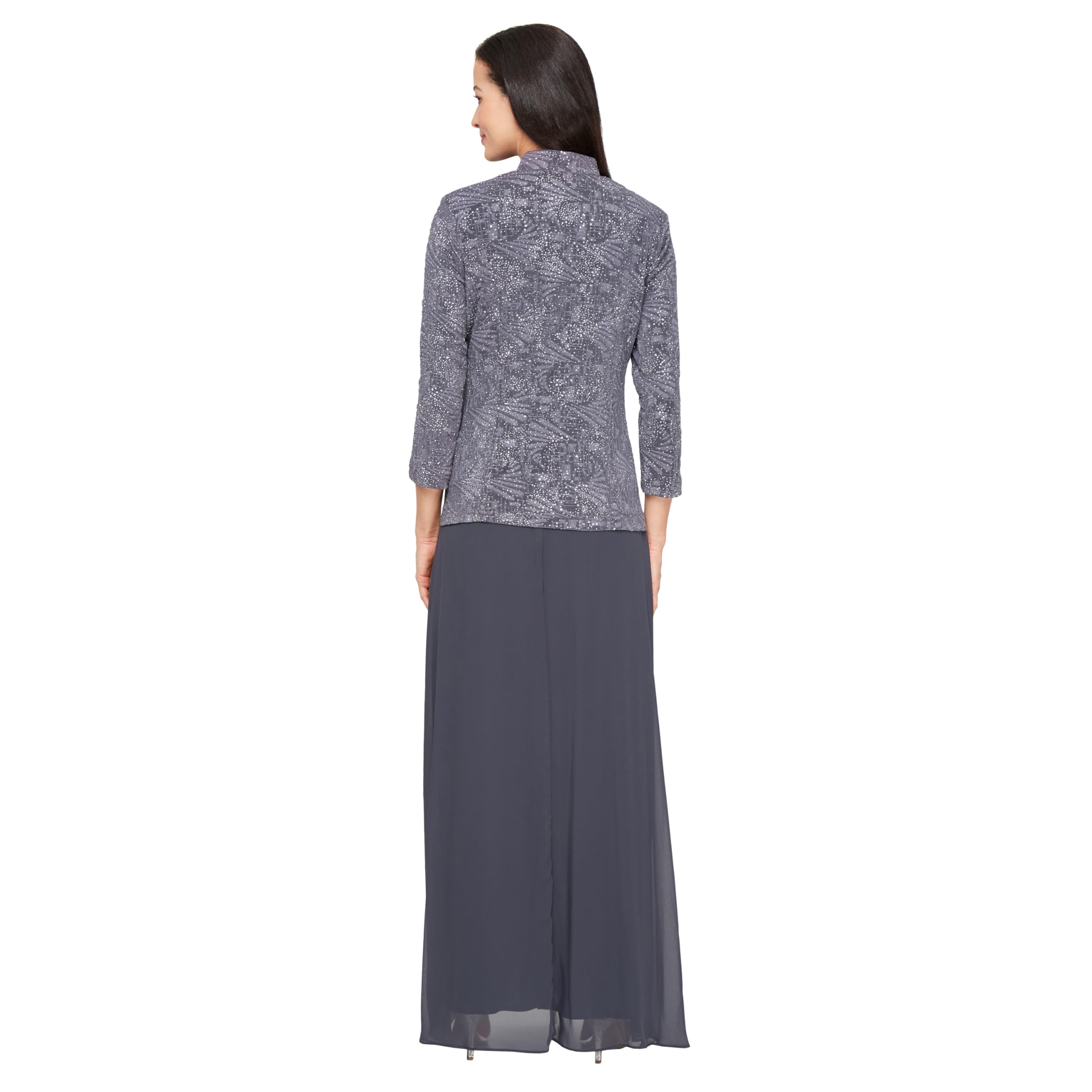 Alex Evenings Womens Long Dress with Mandarin Neckline Jacket