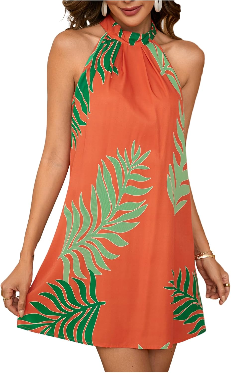 Floerns Women's Sleeveless Floral Print Sundress Halter Neck A Line Short Dress