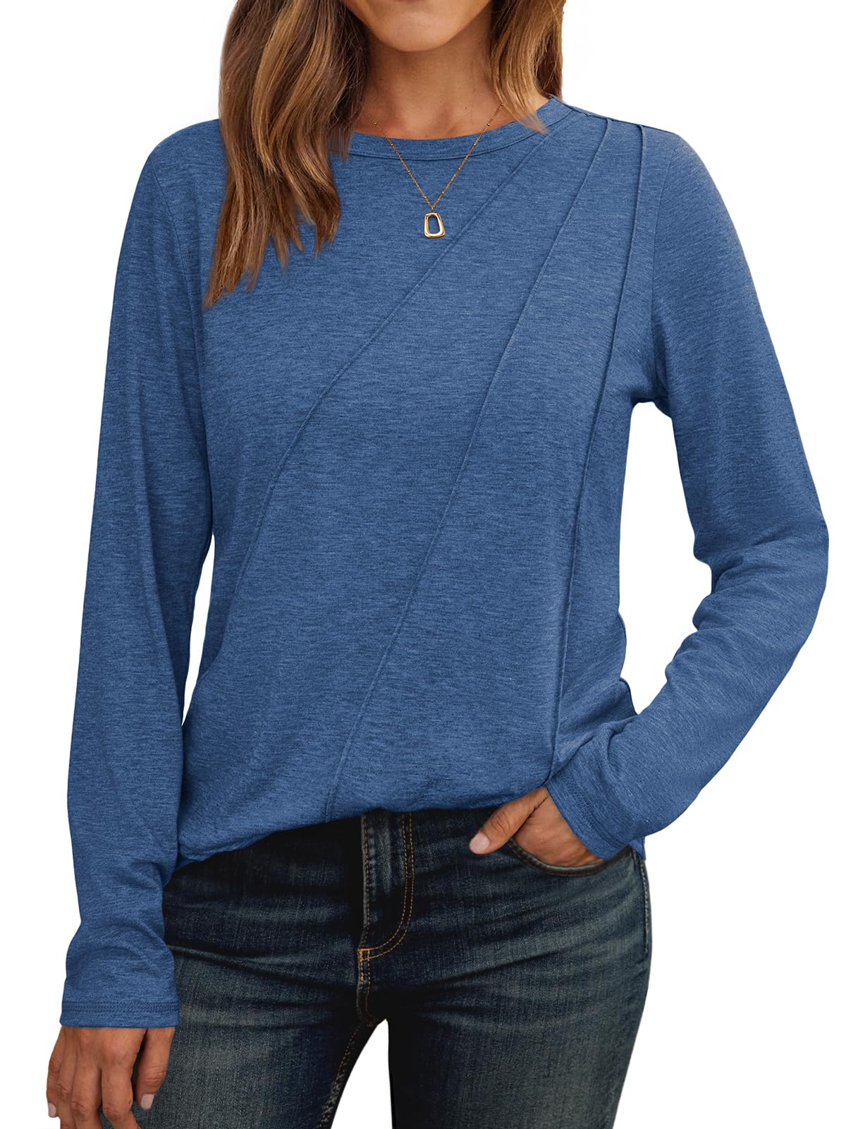 AUTOMET Womens Long Sleeve Shirts Pleated Tunics Fall Fashion Crewneck Tops