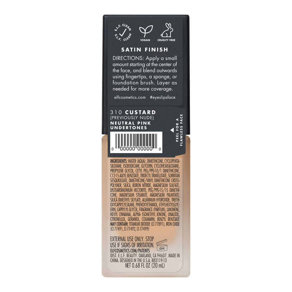e.l.f. Flawless Satin Foundation, Lightweight & Medium Coverage, Semi-Matte Finish, Vegan & Cruelty-Free, Alabaster, 0.68 Fl Oz (20mL)