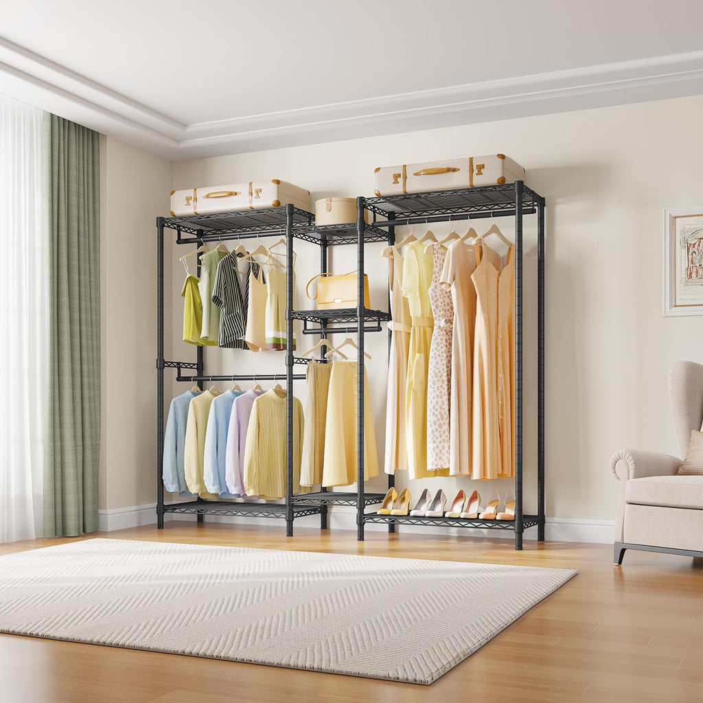 VIPEK Classic V6 Heavy Duty Clothes Rack, 7-Tier Garment Rack with Adjustable Shelves, Portable Closet Organizer with 4 Hanging Rods, Space-Saving, 850lbs Capacity, 68.9" L x 15.7" W x 76.4" H, Black