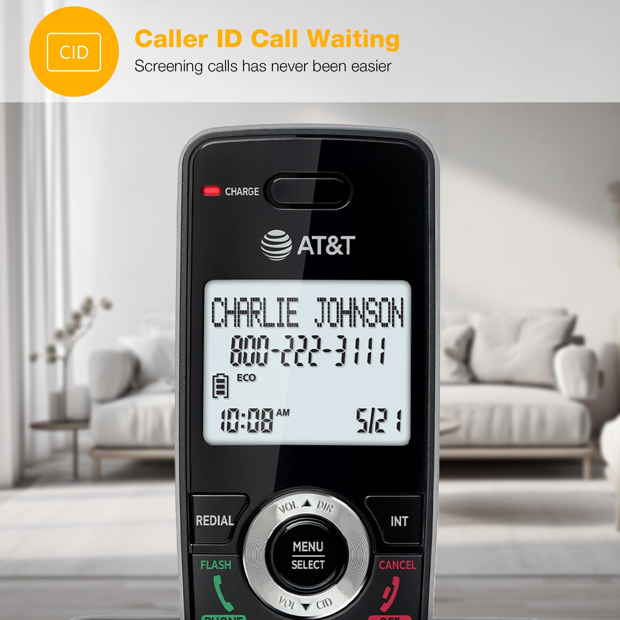 AT&T Landline Home Phone with Call Blocker, Caller ID/Call Waiting, Full-Duplex Handset Speakerphone, Backlit Keypad & Display, Rechargeable Battery, ECO Mode, DECT 6.0: GL2101-11