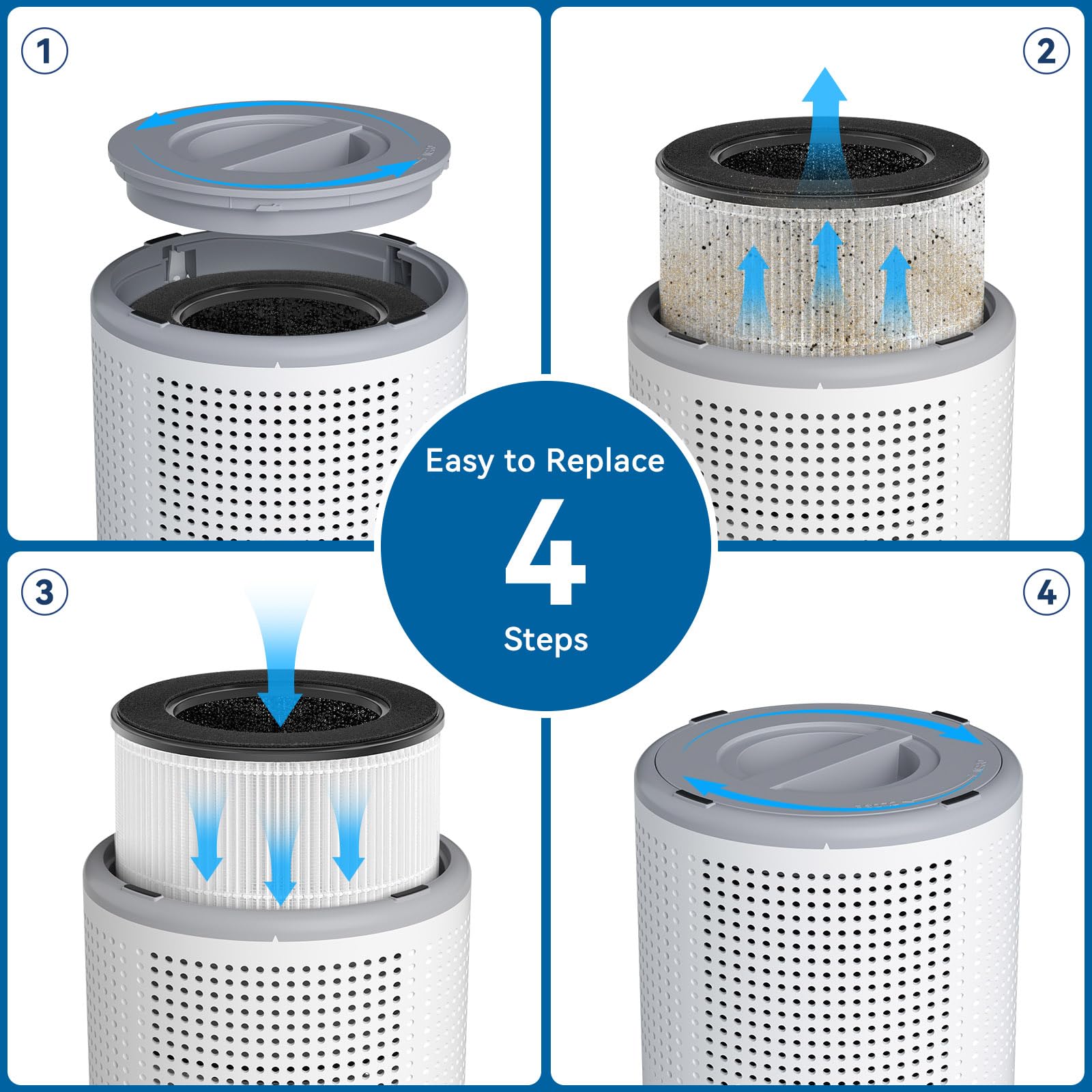 Air Purifiers for Bedroom Home, Tailulu H14 True HEPA Air Purifier Filter, Quiet Air Cleaner With 12dB Sleep Mode Night Light Speed Control Timer, Portable Small Air Purifier For Allergies Pets, AP052
