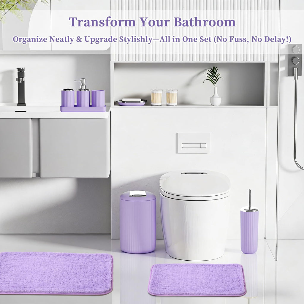 XLHOMO 24 PCS Black Bathroom Accessories Set with Shower Curtain and Rugs, Bathroom Decor Set with Trash Can, Toilet Brush, Soap Dispenser, Toothbrush Holder, Tumbler, Soap Dish and Jars